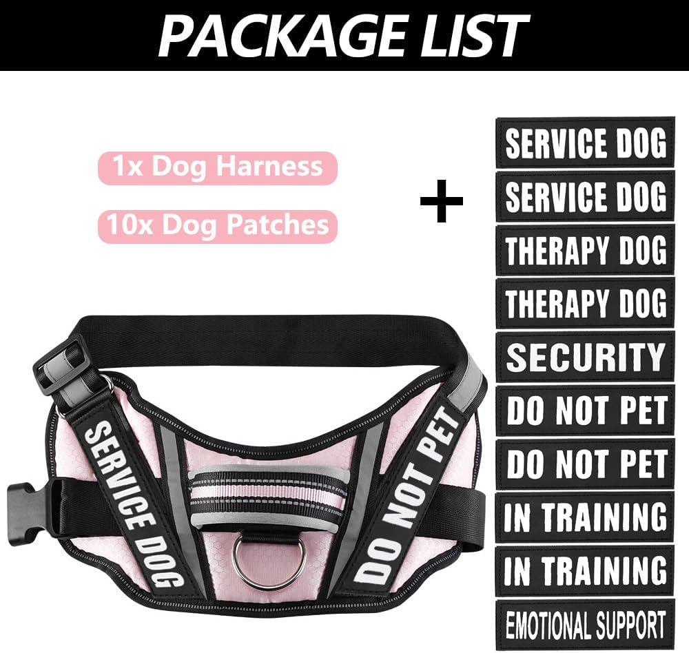 Dog Vest Harness and Patches Set, in Training Service Dog Harness with 10 Dog Patches, Reflective Dog Vest with Handle for Small, Medium, Large, and Extra-Large Dogs