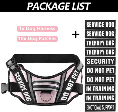 Dog Vest Harness and Patches Set, in Training Service Dog Harness with 10 Dog Patches, Reflective Dog Vest with Handle for Small, Medium, Large, and Extra-Large Dogs