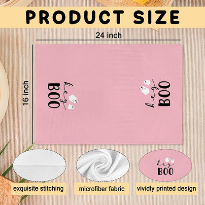 Pink Black Halloween Fall Hand Towels for Bathroom, Coquette Pink Ghost Pumpkin Kitchen Towels, Cute Ghost Boo Dish Tea Towel for Kitchen, Girly Halloween Decor, 16x24 Inch