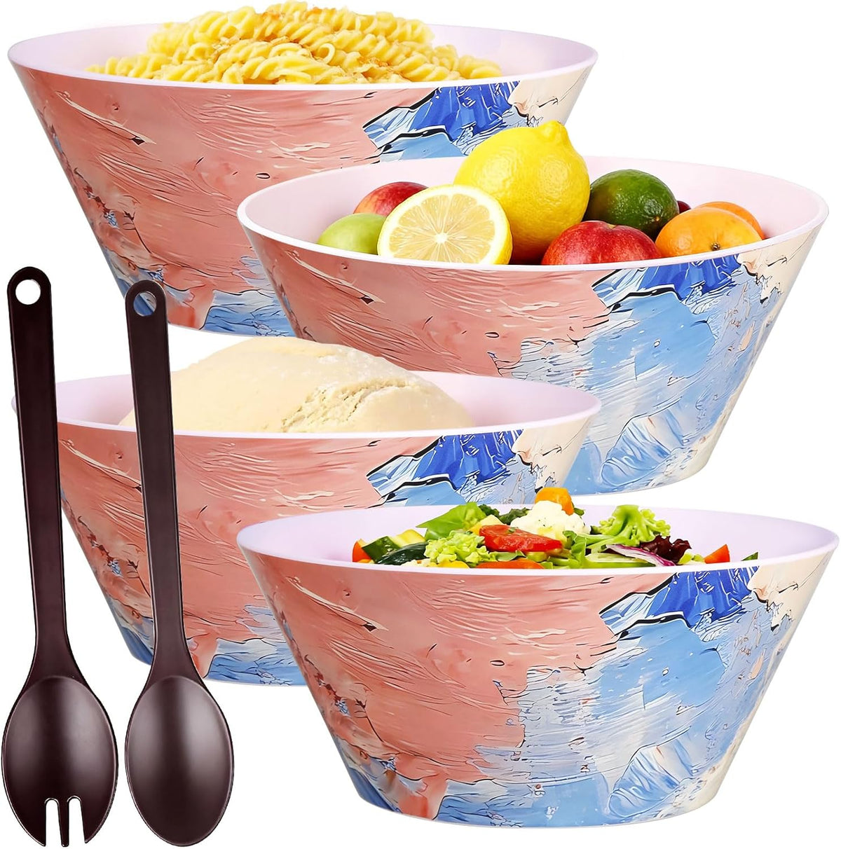 Large Vintage Salad Bowls Set of 4-3.1L (104 Oz) Unbreakable Kitchen Bowls for Serving, Mixing, Salad, Cereal, Fruit & Snacks, Microwave & Dishwasher Safe, Dinning Bowl Set(Pink)