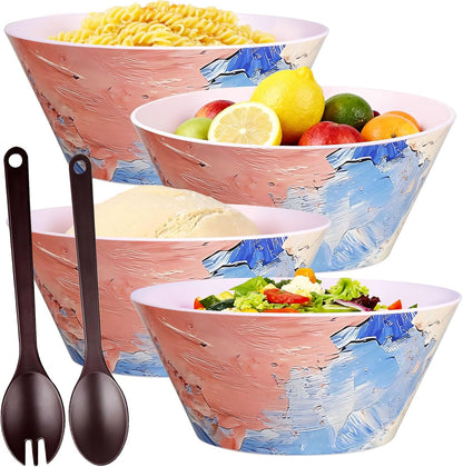 Large Vintage Salad Bowls Set of 4-3.1L (104 Oz) Unbreakable Kitchen Bowls for Serving, Mixing, Salad, Cereal, Fruit & Snacks, Microwave & Dishwasher Safe, Dinning Bowl Set(Pink)