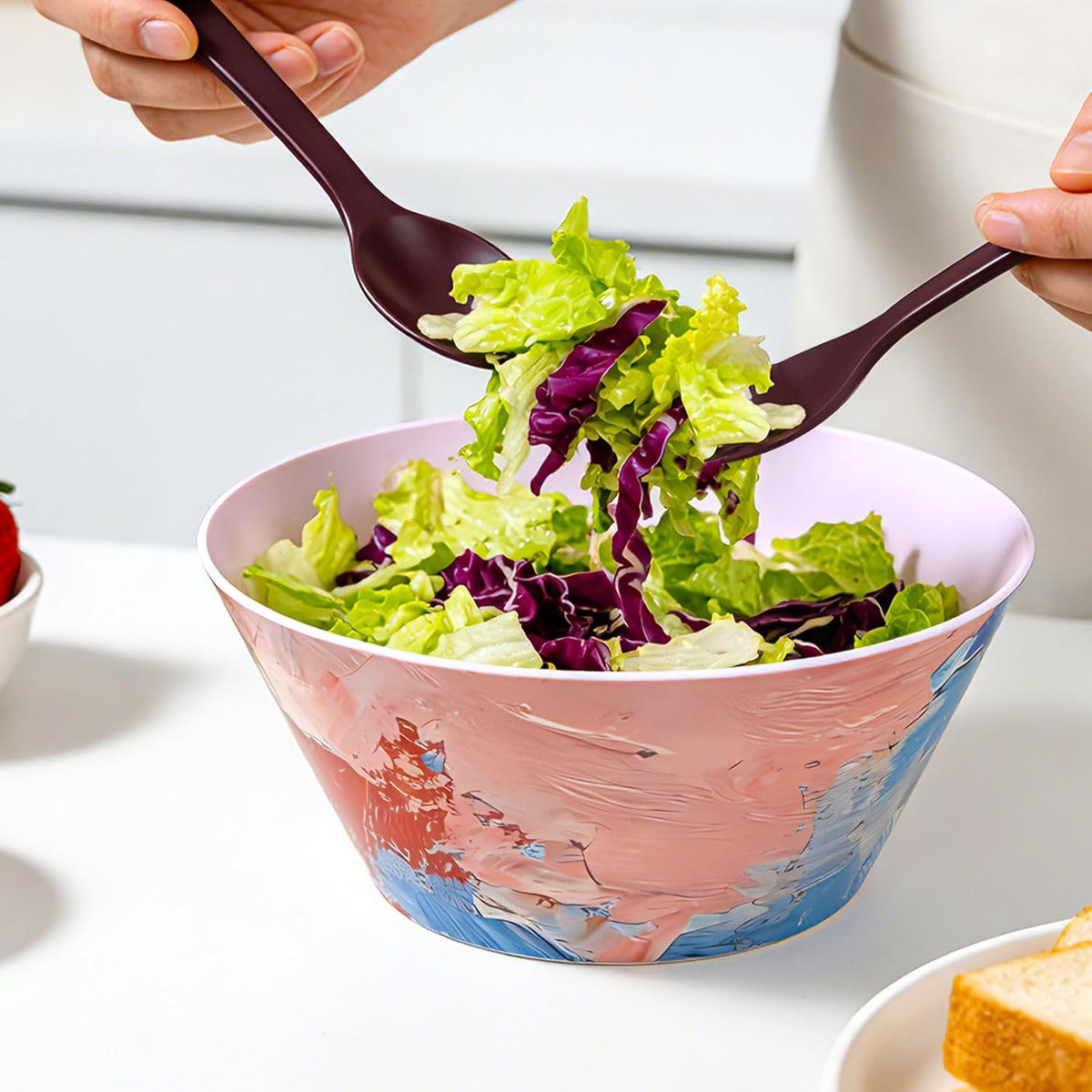 Large Vintage Salad Bowls Set of 4-3.1L (104 Oz) Unbreakable Kitchen Bowls for Serving, Mixing, Salad, Cereal, Fruit & Snacks, Microwave & Dishwasher Safe, Dinning Bowl Set(Pink)