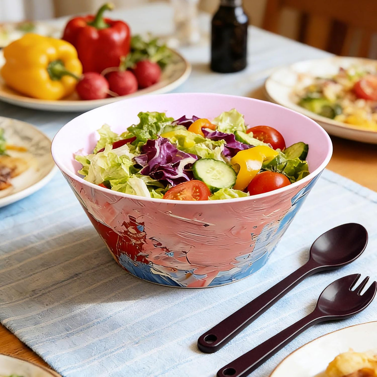 Large Vintage Salad Bowls Set of 4-3.1L (104 Oz) Unbreakable Kitchen Bowls for Serving, Mixing, Salad, Cereal, Fruit & Snacks, Microwave & Dishwasher Safe, Dinning Bowl Set(Pink)