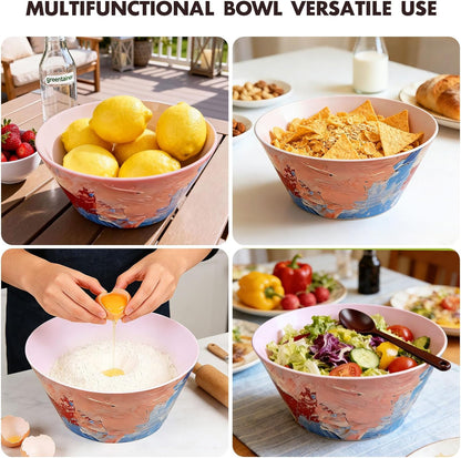 Large Vintage Salad Bowls Set of 4-3.1L (104 Oz) Unbreakable Kitchen Bowls for Serving, Mixing, Salad, Cereal, Fruit & Snacks, Microwave & Dishwasher Safe, Dinning Bowl Set(Pink)