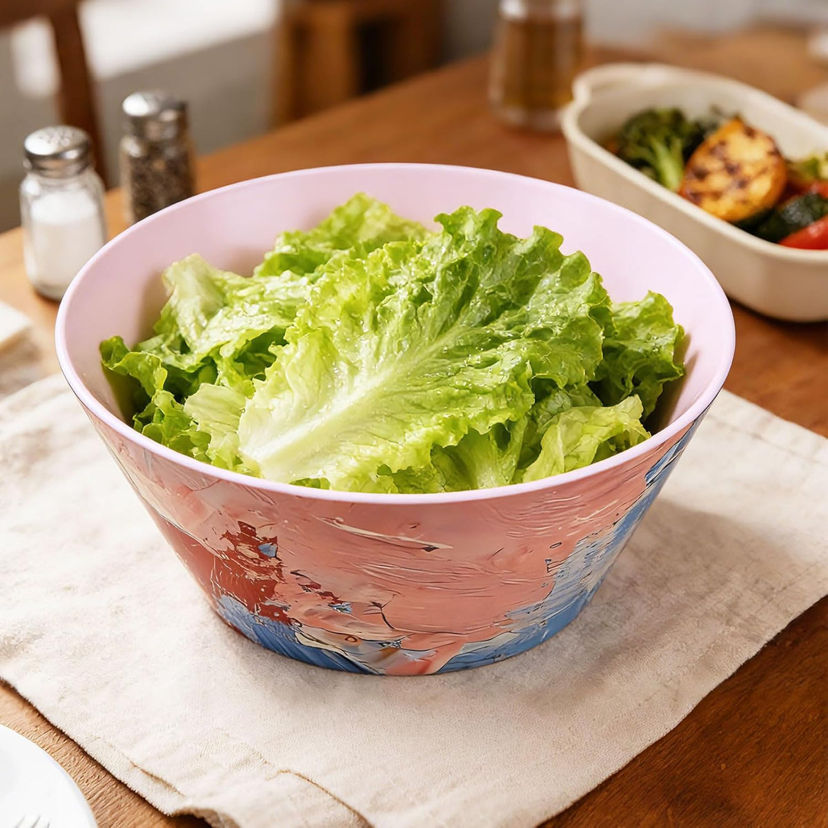 Large Vintage Salad Bowls Set of 4-3.1L (104 Oz) Unbreakable Kitchen Bowls for Serving, Mixing, Salad, Cereal, Fruit & Snacks, Microwave & Dishwasher Safe, Dinning Bowl Set(Pink)