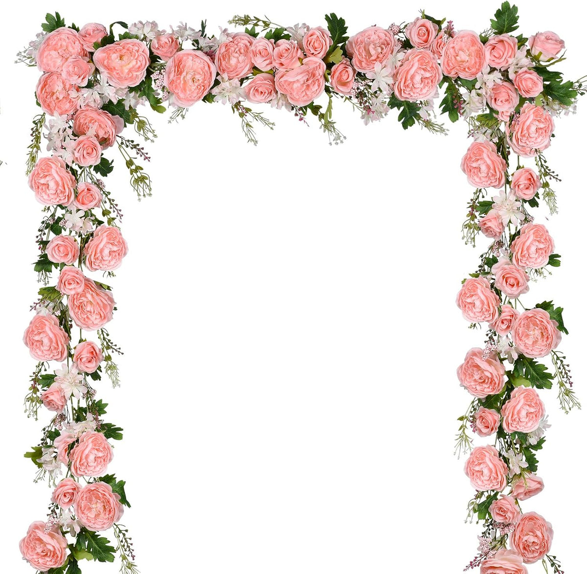 2Pack Artificial Peony Flower Garland - Silk Peony Garland with Pink Flowers for Wedding Party Table Decoration,6ft/Strand