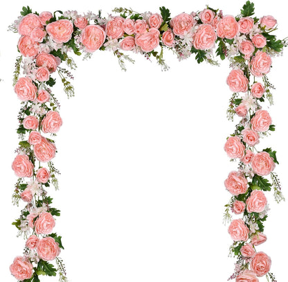 2Pack Artificial Peony Flower Garland - Silk Peony Garland with Pink Flowers for Wedding Party Table Decoration,6ft/Strand