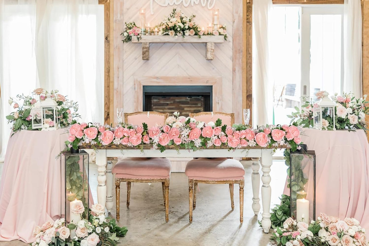 2Pack Artificial Peony Flower Garland - Silk Peony Garland with Pink Flowers for Wedding Party Table Decoration,6ft/Strand