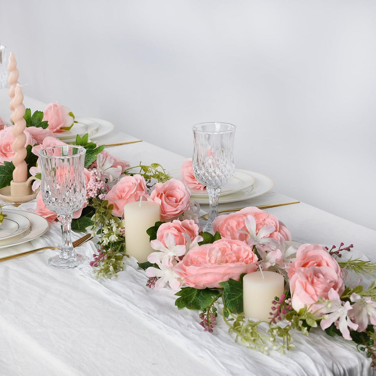 2Pack Artificial Peony Flower Garland - Silk Peony Garland with Pink Flowers for Wedding Party Table Decoration,6ft/Strand