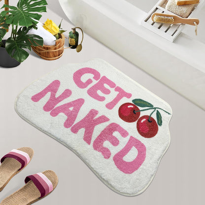SHIYUE Get Naked Bath Mat Pink Cute Funny Bathroom Rug, Soft Absorbent Water Non Slip, Superior Washable Microfiber Cool Shower Preppy Decor Rug (Cherry 18"x26")