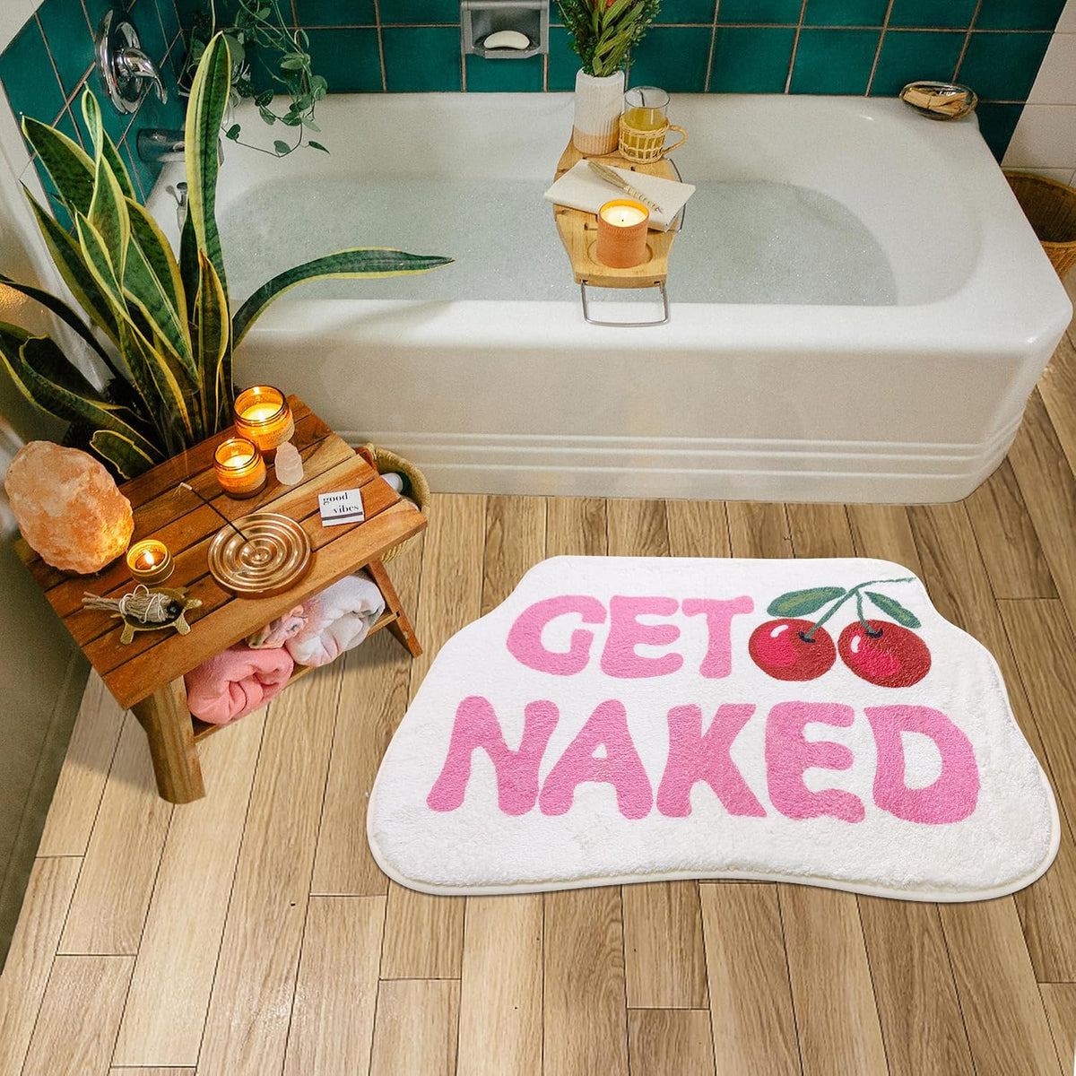 SHIYUE Get Naked Bath Mat Pink Cute Funny Bathroom Rug, Soft Absorbent Water Non Slip, Superior Washable Microfiber Cool Shower Preppy Decor Rug (Cherry 18"x26")