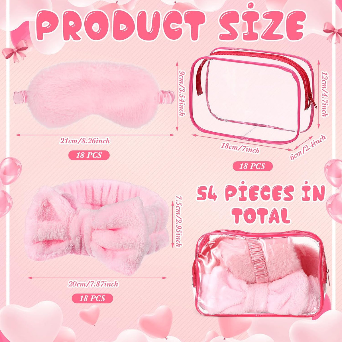 54 Pcs Pink Spa Party Favors Set Headbands Eye Masks Bags Girls