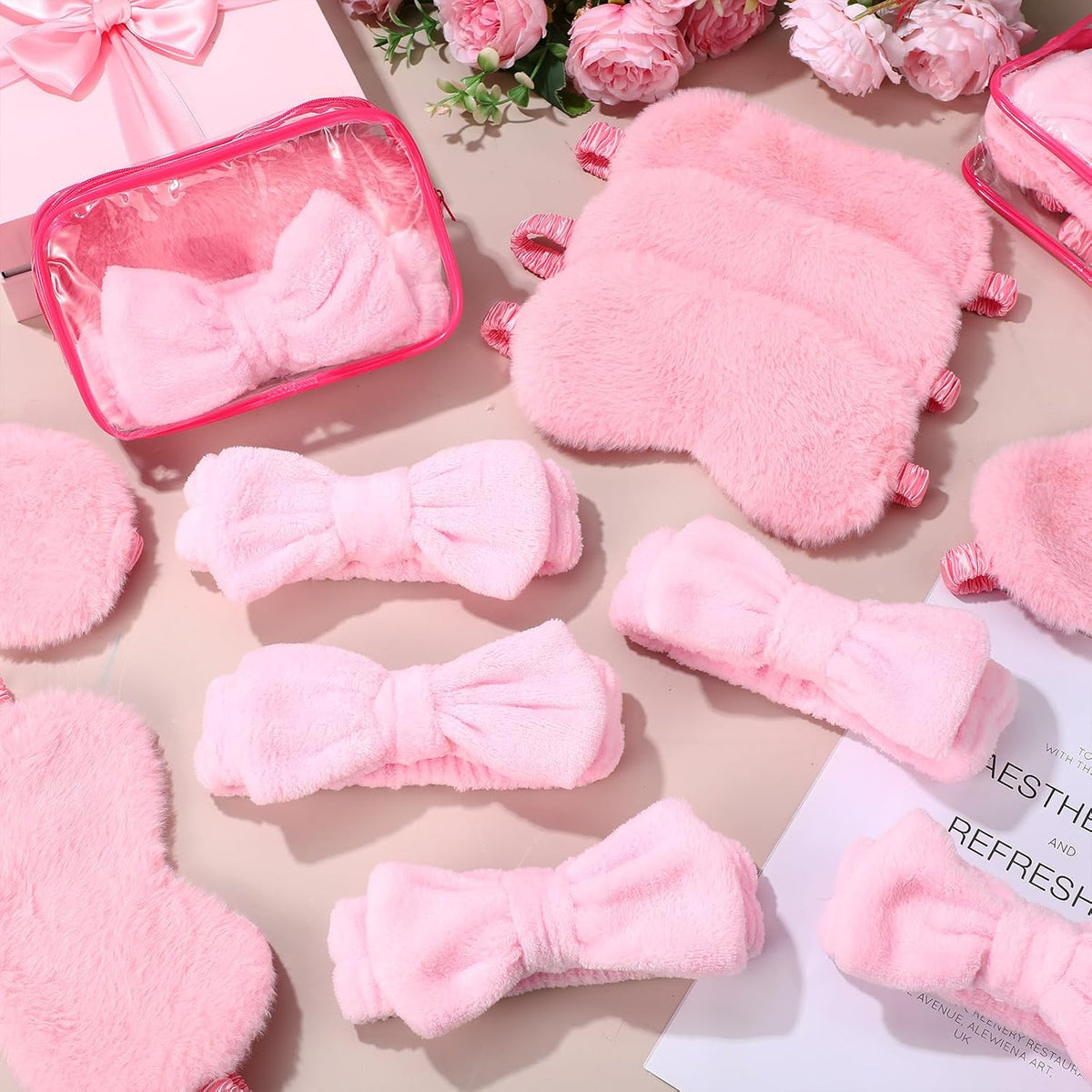 54 Pcs Pink Spa Party Favors Set Headbands Eye Masks Bags Girls