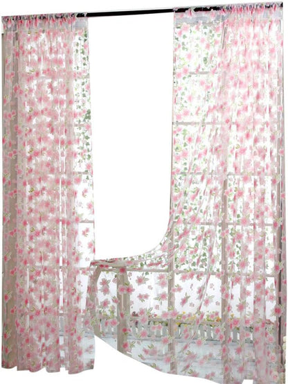 Peach Blossom Flower Print Voile Curtain Transparent Tulle Curtains Semi Sheer Window Curtains Window Screening Treatments Drape Valance Panel No Grommet 39 X78 Inch Living Room Bedroom (Pink)