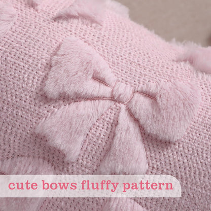Bow Pillow Covers Set of 2 Preppy Room Decor, 12"x20", Pink