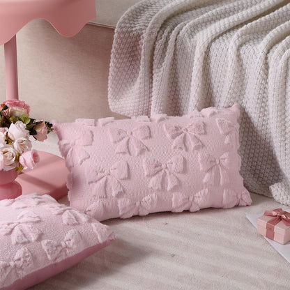 Bow Pillow Covers Set of 2 Preppy Room Decor, 12"x20", Pink