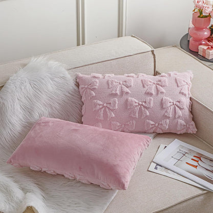 Bow Pillow Covers Set of 2 Preppy Room Decor, 12"x20", Pink