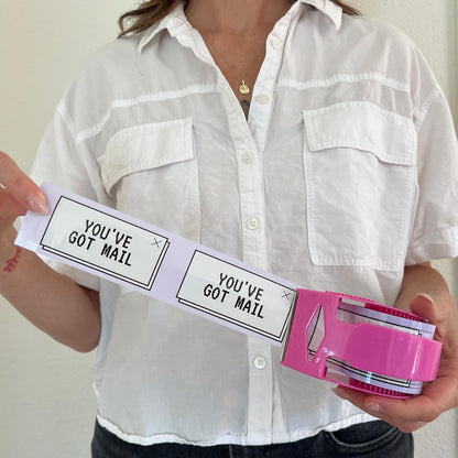 Decorative Packing Tape with Pink Dispenser – You’ve Got Mail Purple, 1.88" x 22.2 Yards – Cute Printed Shipping Tape for Gifts, Small Business Essentials, and Mailers