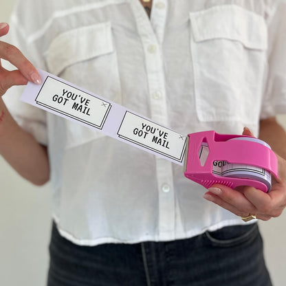 Decorative Packing Tape with Pink Dispenser – You’ve Got Mail Purple, 1.88" x 22.2 Yards – Cute Printed Shipping Tape for Gifts, Small Business Essentials, and Mailers