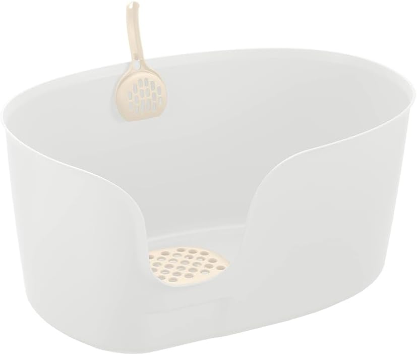 Richell PAW TRAX High Wall Cat Litter Box XL, Large High Sides Cat Litter Pan in White