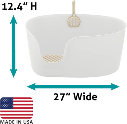 Richell PAW TRAX High Wall Cat Litter Box XL, Large High Sides Cat Litter Pan in White