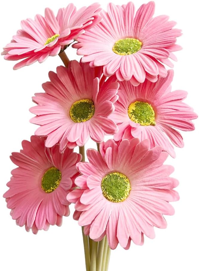 15-Inch Real Touch Gerbera Daisy Artificial Flower Stems - Vibrant Home Decor, Set of 6 (Pink)