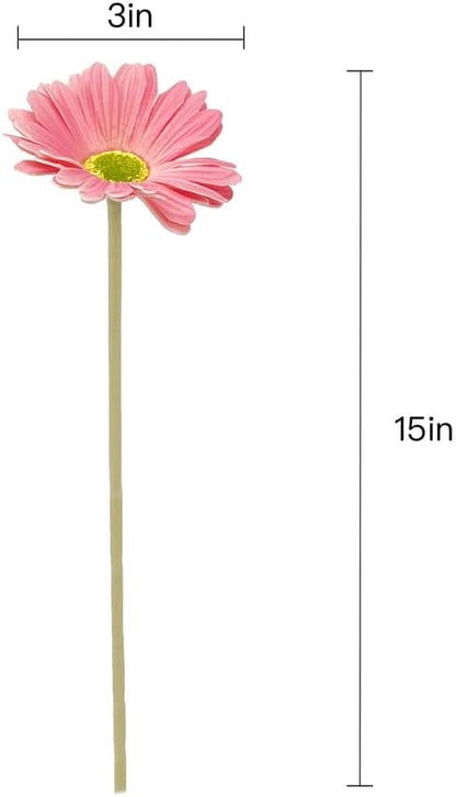 15-Inch Real Touch Gerbera Daisy Artificial Flower Stems - Vibrant Home Decor, Set of 6 (Pink)