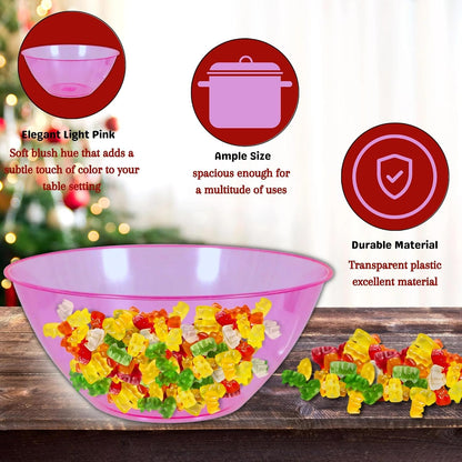 Light Pink Plastic Serving Bowls Set of 2, 7x11.25 Inch Reusable Round Bowls for Party Snacks Candy Popcorn Salad Fruit Kitchen Use with Snoep in Beperkte Oplage