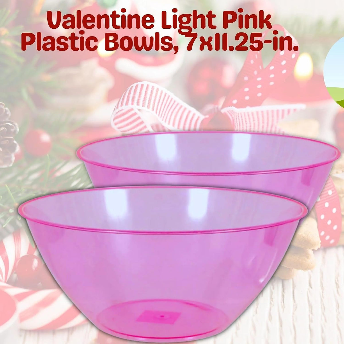 Light Pink Plastic Serving Bowls Set of 2, 7x11.25 Inch Reusable Round Bowls for Party Snacks Candy Popcorn Salad Fruit Kitchen Use with Snoep in Beperkte Oplage