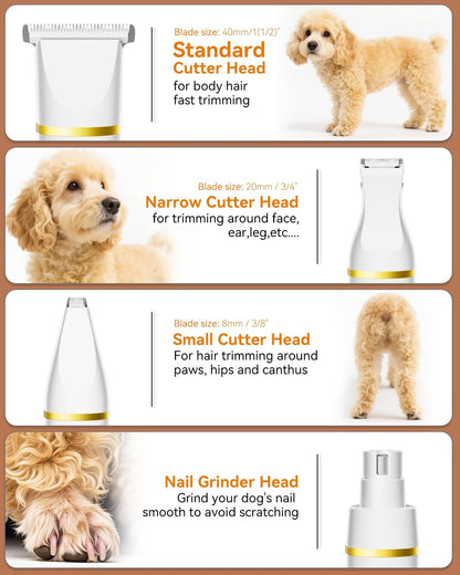 unibono Dog Grooming Kit with Paw Trimmer, All-in-One Low Noise Electric Rechargeable Small Quiet Pet Clippers Foot Dog Hair Shaver with Stainless Steel Scissors and Comb for Dogs at Home
