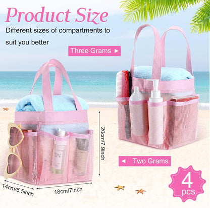 4 Pcs Portable Mesh Shower Caddy, Pink