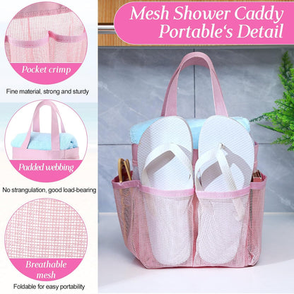 4 Pcs Portable Mesh Shower Caddy, Pink