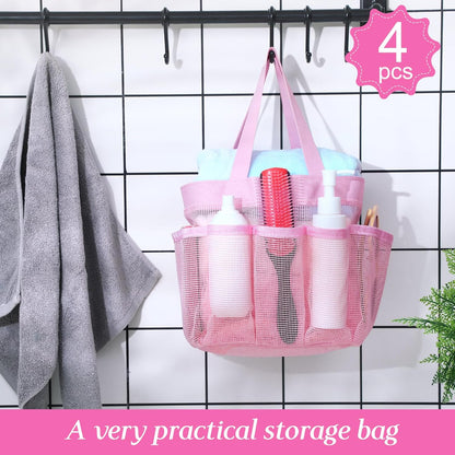 4 Pcs Portable Mesh Shower Caddy, Pink