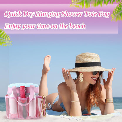 4 Pcs Portable Mesh Shower Caddy, Pink