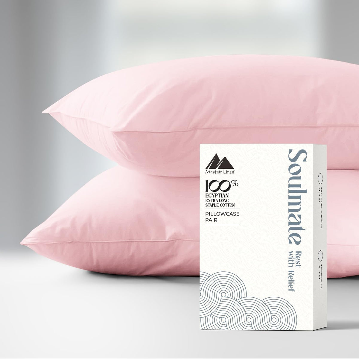 100% Egyptian Cotton Pillow Cases Queen Size Set of 2 - Luxury 500 Series Soulmate Collection Cotton Pillowcases (Blush), Silky Soft, Cooling & Breathable Standard Size Pillow Case