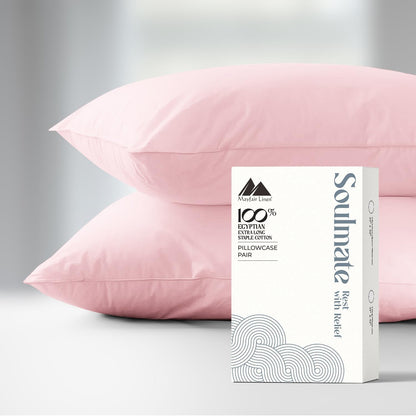 100% Egyptian Cotton Pillow Cases Queen Size Set of 2 - Luxury 500 Series Soulmate Collection Cotton Pillowcases (Blush), Silky Soft, Cooling & Breathable Standard Size Pillow Case