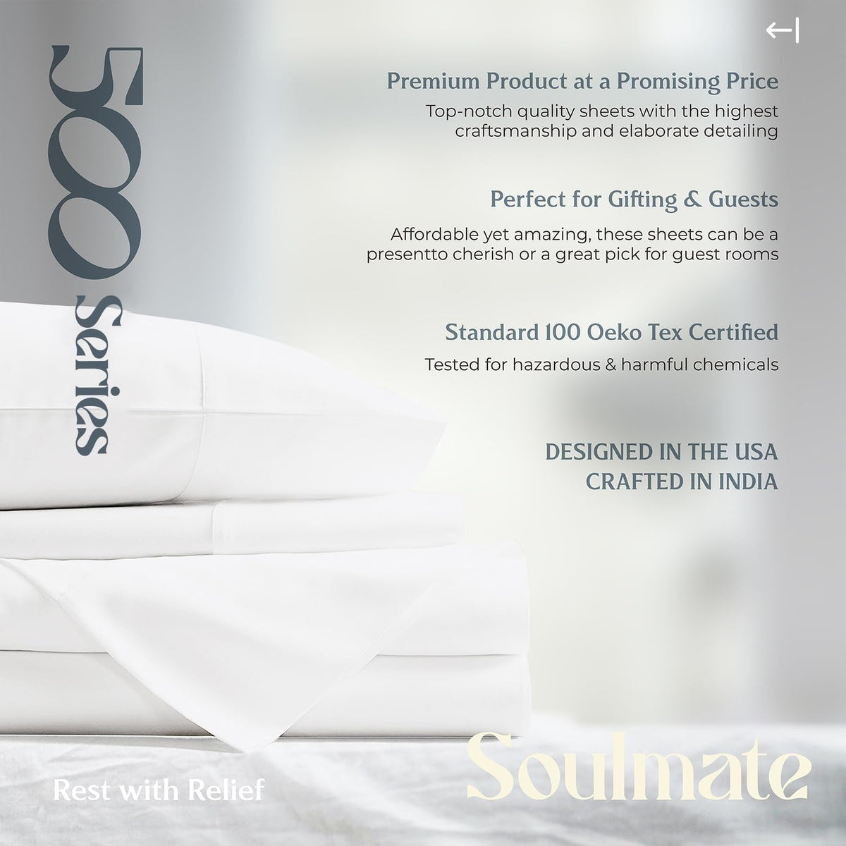 100% Egyptian Cotton Pillow Cases Queen Size Set of 2 - Luxury 500 Series Soulmate Collection Cotton Pillowcases (Blush), Silky Soft, Cooling & Breathable Standard Size Pillow Case