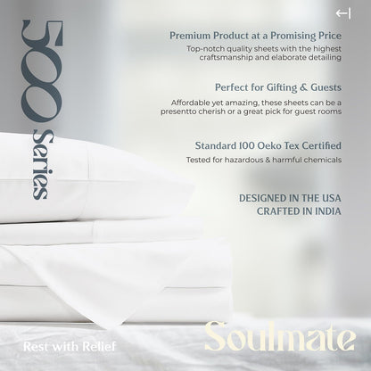 100% Egyptian Cotton Pillow Cases Queen Size Set of 2 - Luxury 500 Series Soulmate Collection Cotton Pillowcases (Blush), Silky Soft, Cooling & Breathable Standard Size Pillow Case
