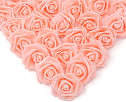 100 Pcs Artificial Rose Flower Heads Real Looking Blush Peach Foam Fake Roses Bulk for DIY Wedding Baby Shower Centerpieces Arrangements Party Tables Home Decorations (Peach, Stemless)