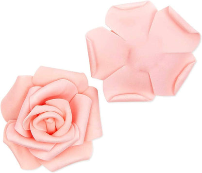 100 Pcs Artificial Rose Flower Heads Real Looking Blush Peach Foam Fake Roses Bulk for DIY Wedding Baby Shower Centerpieces Arrangements Party Tables Home Decorations (Peach, Stemless)