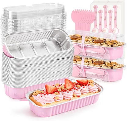 Mini Cake Pans with Lids, 100 Pack Pink 6.8oz for Picnic Desserts