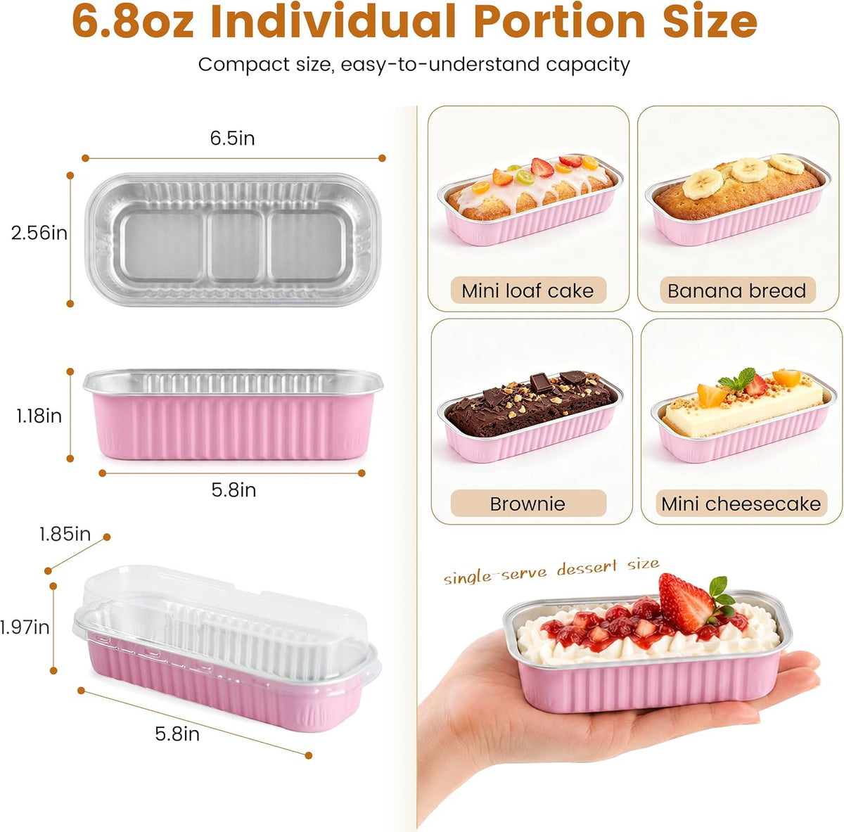 Mini Cake Pans with Lids, 100 Pack Pink 6.8oz for Picnic Desserts