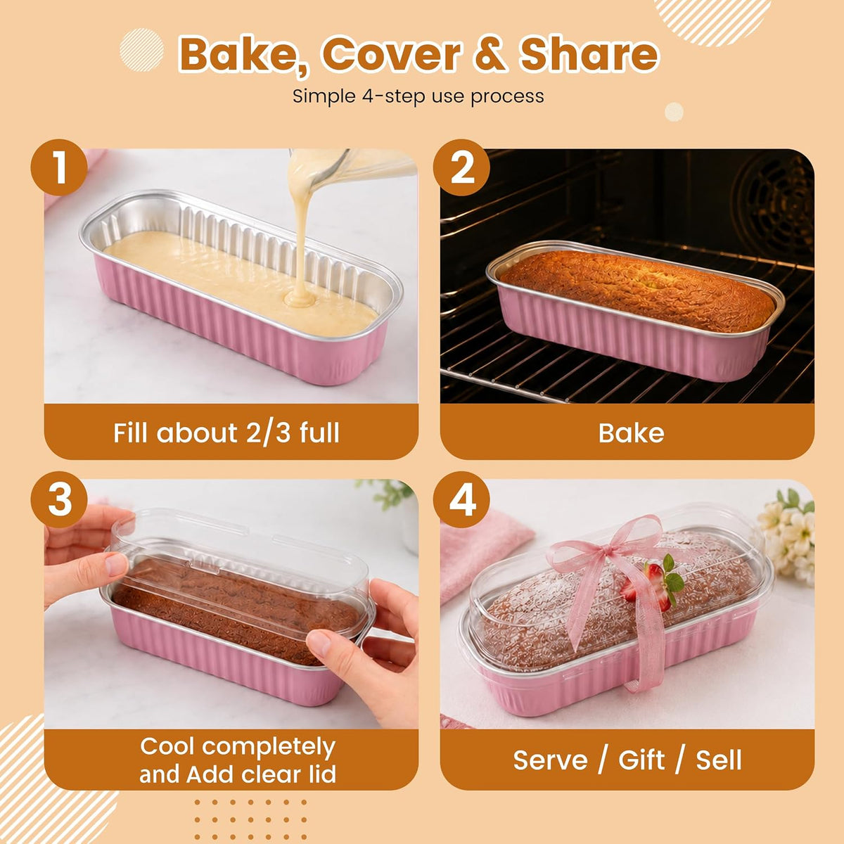 Mini Cake Pans with Lids, 100 Pack Pink 6.8oz for Picnic Desserts