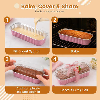 Mini Cake Pans with Lids, 100 Pack Pink 6.8oz for Picnic Desserts