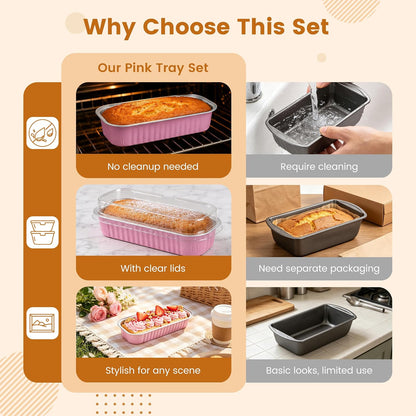 Mini Cake Pans with Lids, 100 Pack Pink 6.8oz for Picnic Desserts