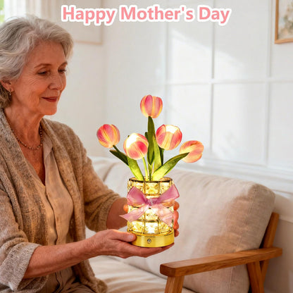 Handmade Flower Lamp,Rechargeable Cordless Touch Table Lamp,3-Colour Infinitely Dimming Small Night Light,Festival Restaurant Bedroom Bar Coffee Shop Birthday Gifts for Women Mom, Tulip Flower