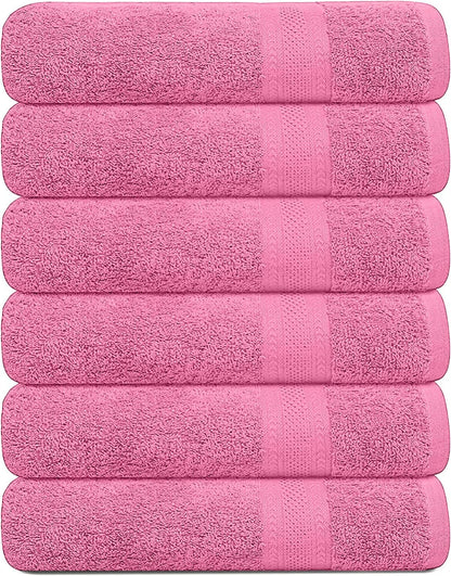 100% Cotton Bath Towels, 24x48 Pack of 6 Towels, Quick Dry, Highly Absorbent, Soft Feel Towel, Gym, Spa, Bathroom, Shower, Pool, Luxury Soft Towels (Pink, 24x48-6 Pack)