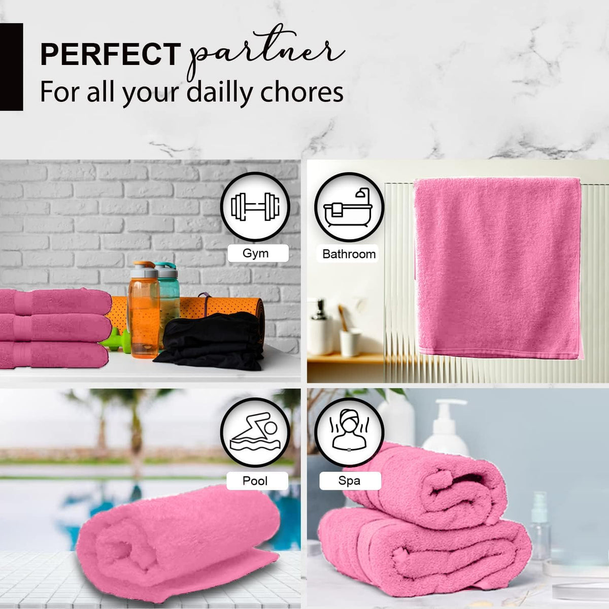 100% Cotton Bath Towels, 24x48 Pack of 6 Towels, Quick Dry, Highly Absorbent, Soft Feel Towel, Gym, Spa, Bathroom, Shower, Pool, Luxury Soft Towels (Pink, 24x48-6 Pack)