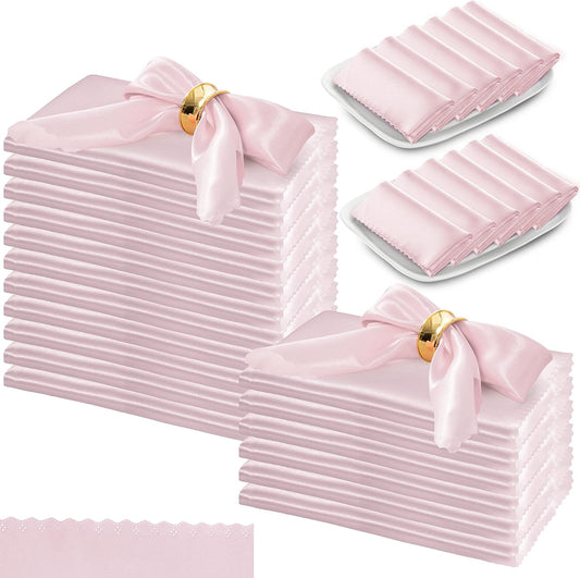 Manyshofu 20 Pieces Light Pink Satin Scalloped Napkins - 18x18 Inches Cloth Napkins, Square Satin Fabric Napkin Set - Elegant & Smooth Table Napkins for Wedding Dinner Party Banquet Restaurant