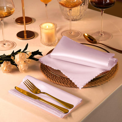 Manyshofu 20 Pieces Light Pink Satin Scalloped Napkins - 18x18 Inches Cloth Napkins, Square Satin Fabric Napkin Set - Elegant & Smooth Table Napkins for Wedding Dinner Party Banquet Restaurant